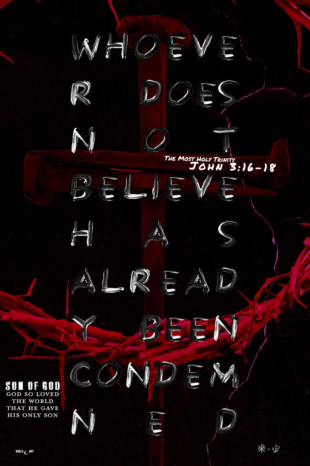 A design inspired by John 3:16-18, illustrating God’s love, the gift of salvation through Christ, and the call to faith, offering eternal life and redemption to all who believe.