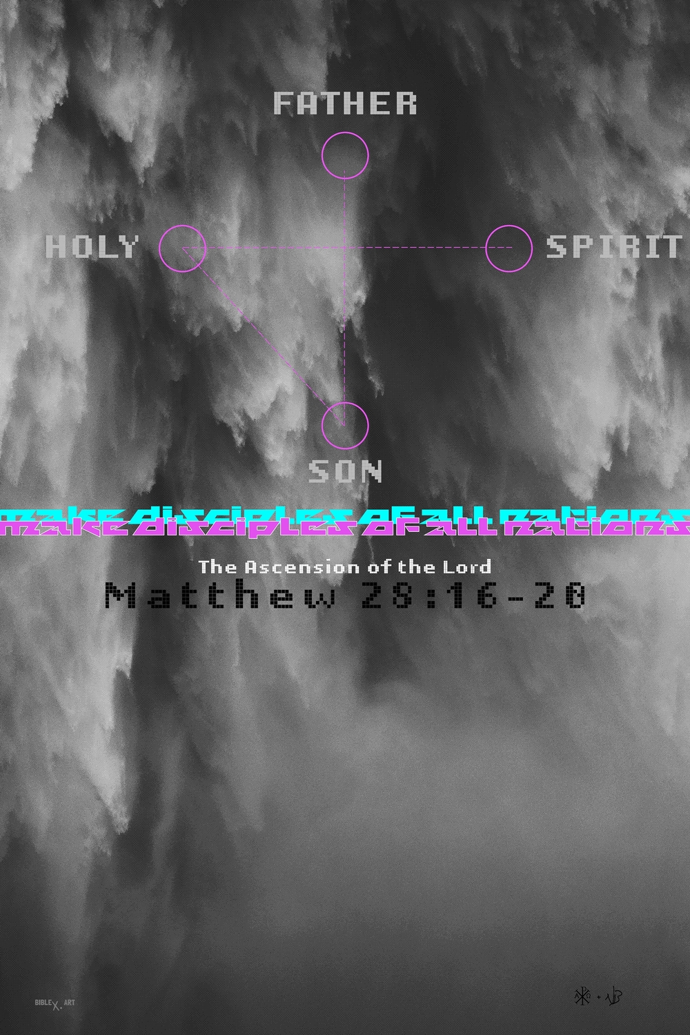 A design inspired by Matthew 28:16-20, illustrating the Great Commission, Jesus’ authority, and the call to discipleship, baptism, and teaching, with the promise of His constant presence.