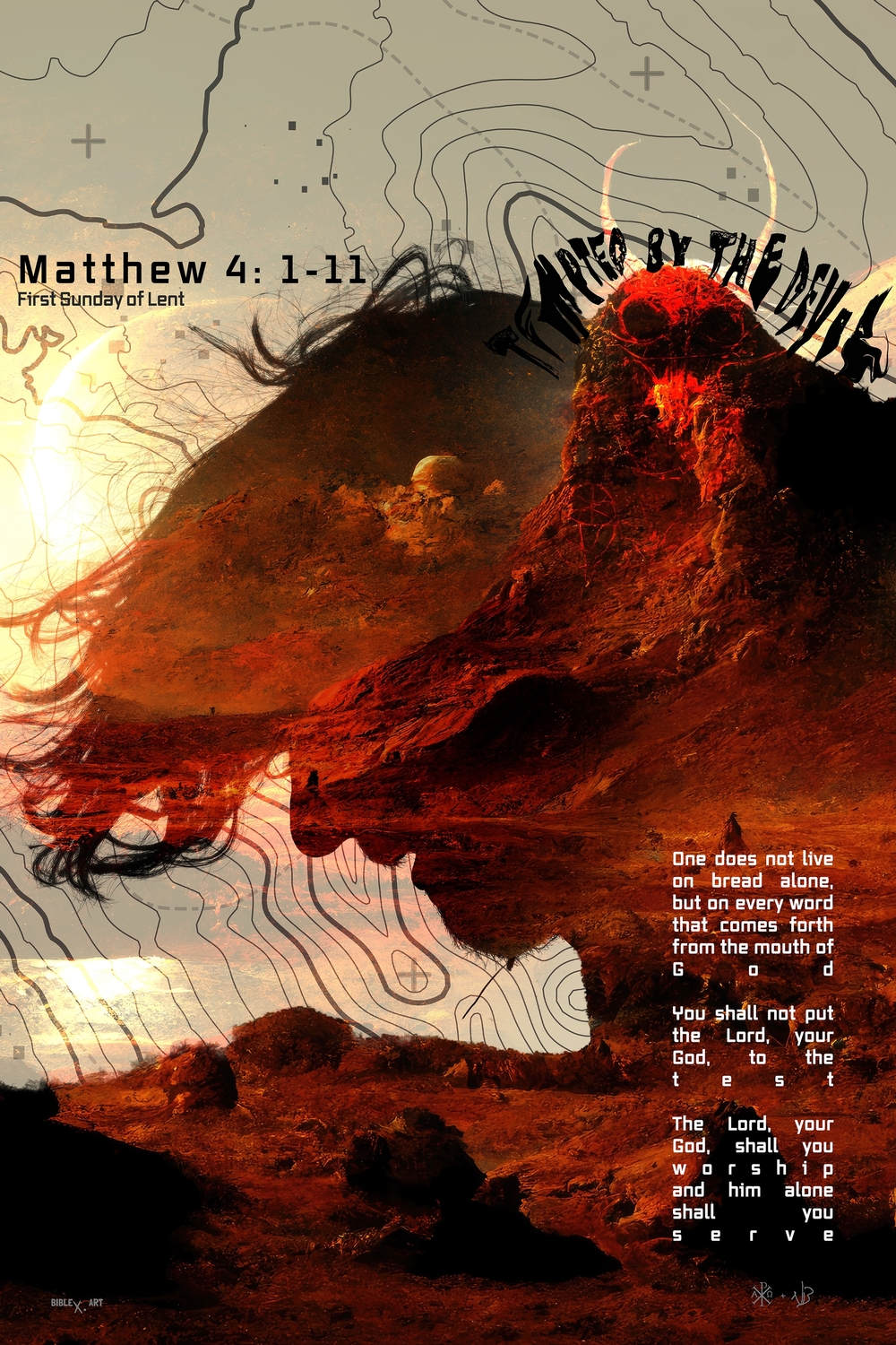 A powerful depiction of Jesus' resilience against temptation in the wilderness, inspired by Matthew 4:1-11.